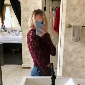 Material Girl Tops - Red Lace Crop Material Girl Tops - Red Lace Crop